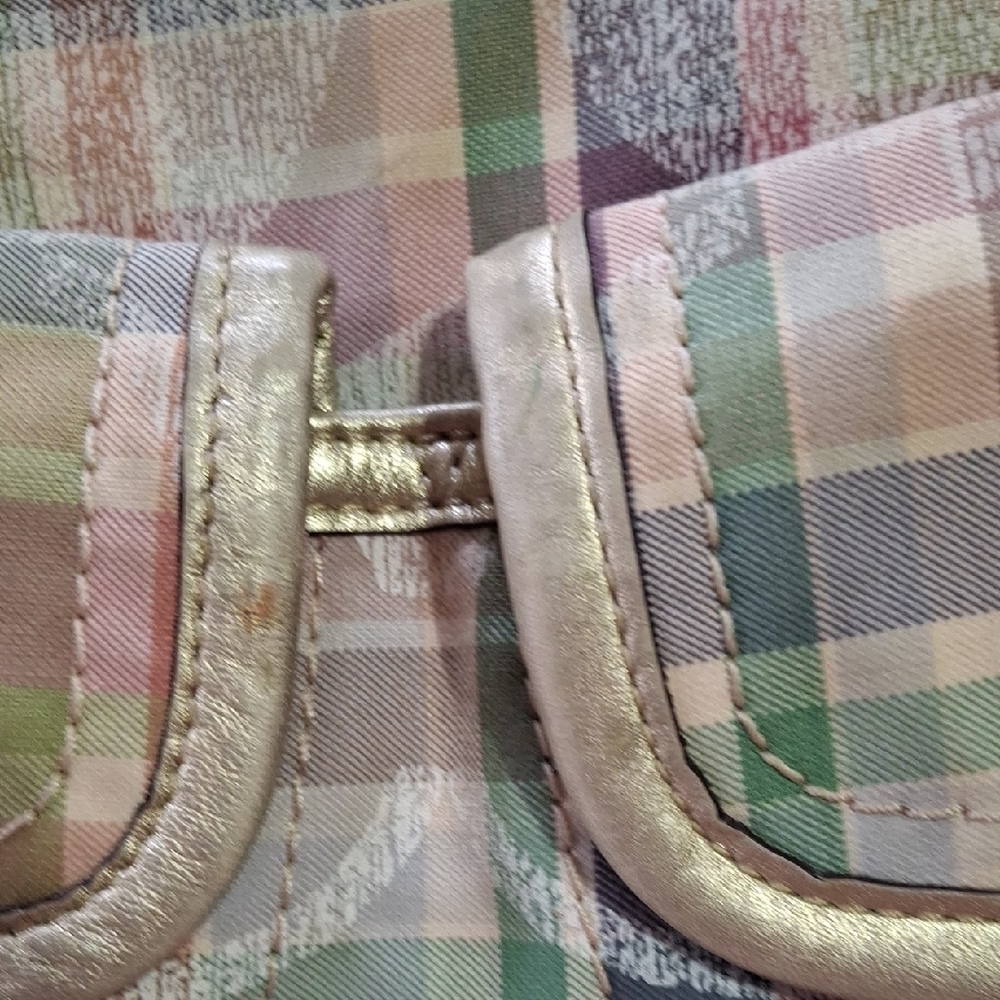 Coach Multicolor Plaid Shoulder Bag with Gold Buckles - Picture 5 of 8